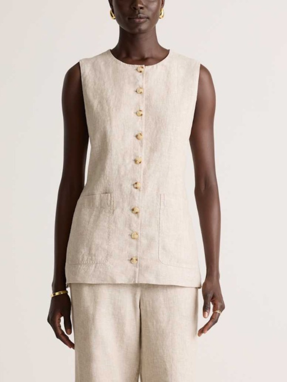 ☀️ New! QUINCE 100% European Linen Longline Vest in Flax - Picture 3 of 16